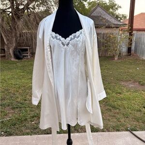 Vintage Victoria's Secret Ivory Satin Chemise and Robe Set